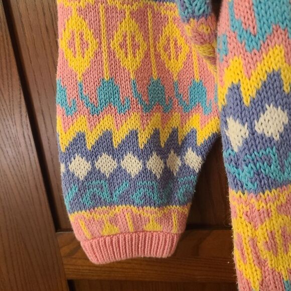 Vintage Pastel Geometeric Sweater 100% Cotton Brass Plumb Nordstrom - Picture 3 of 10